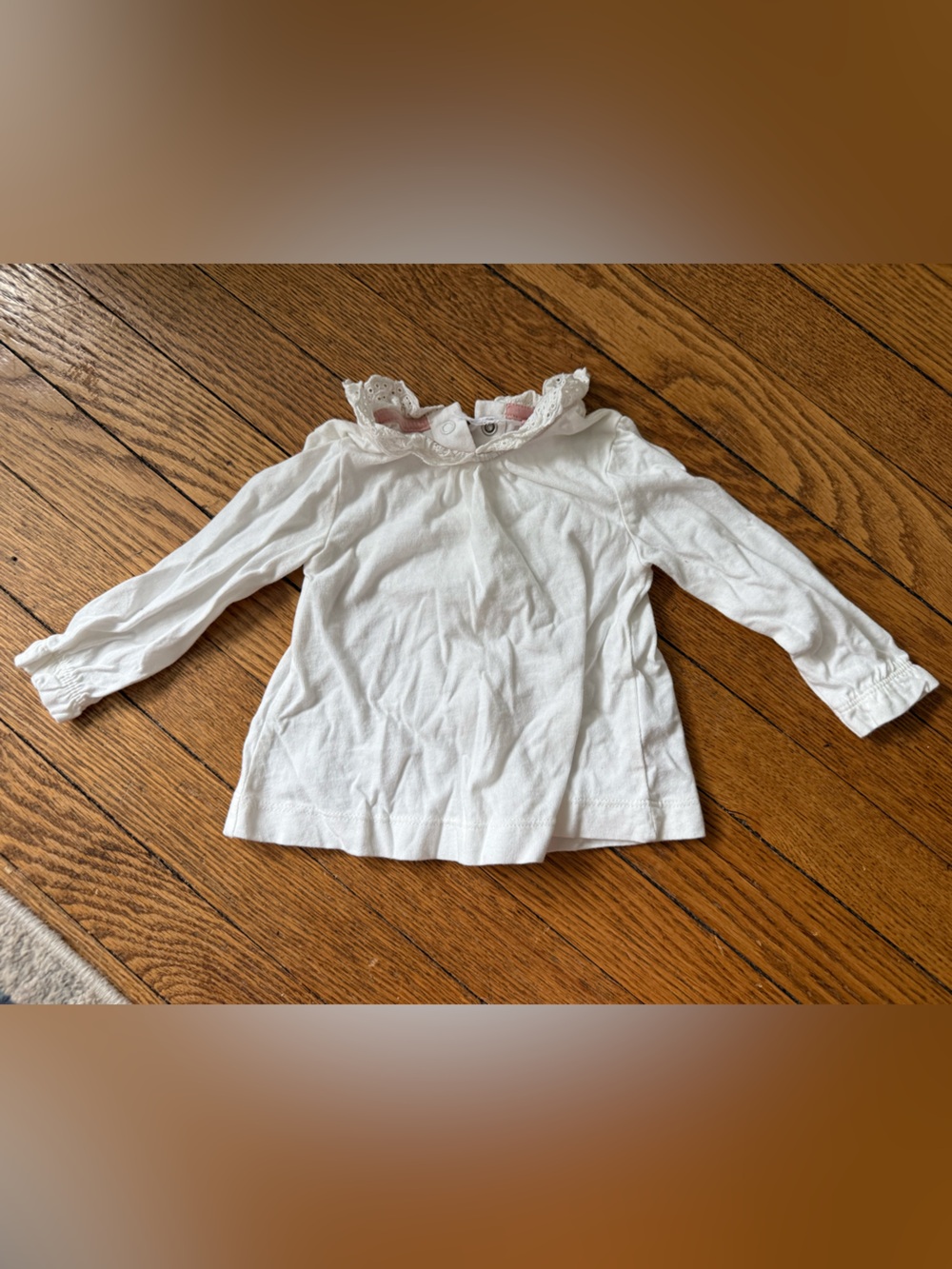 Baby Boden White Long-Sleeve Top with Lace Collar - Size 3-6 Months